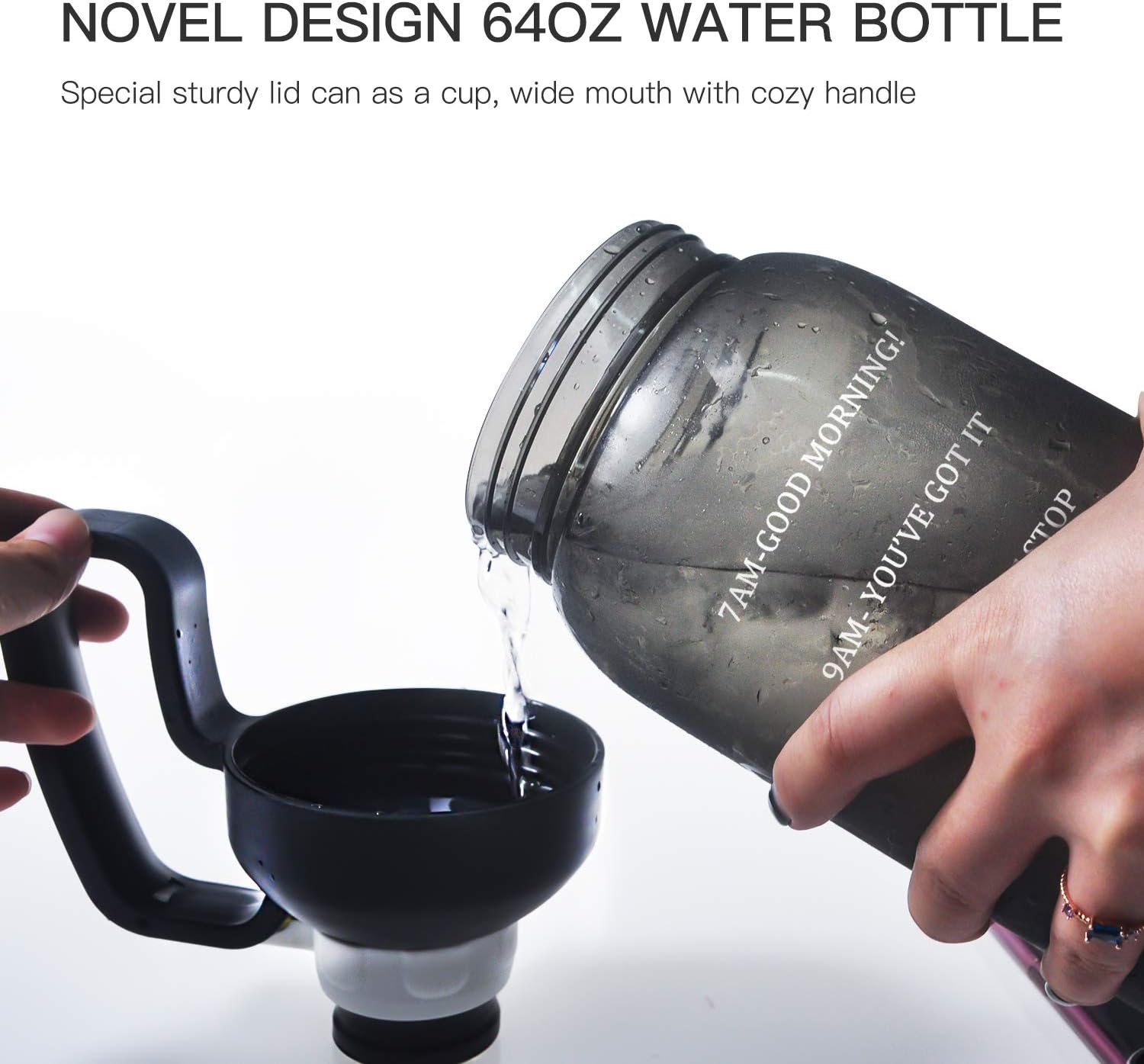 64 OZ Water Bottle with Straw, Motivational Water Bottle with Time Marker Clear Large Water Bottle with Handle, 2L Sports Water Bottle BPA Free Wide Mouth Water Jugs for Gym, Kitchen, Working : Sports & Outdoors