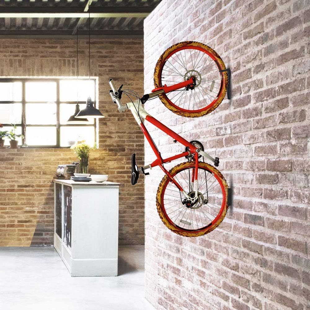 Dirza Bike Wall Mount Rack with Tire Tray - Vertical Bike Storage Rack for Indoor, Garage, Shed - Easy to install - Great for Hanging Road, Mountain or Hybrid Bikes - Screws Included - 2 Pack : Sports & Outdoors