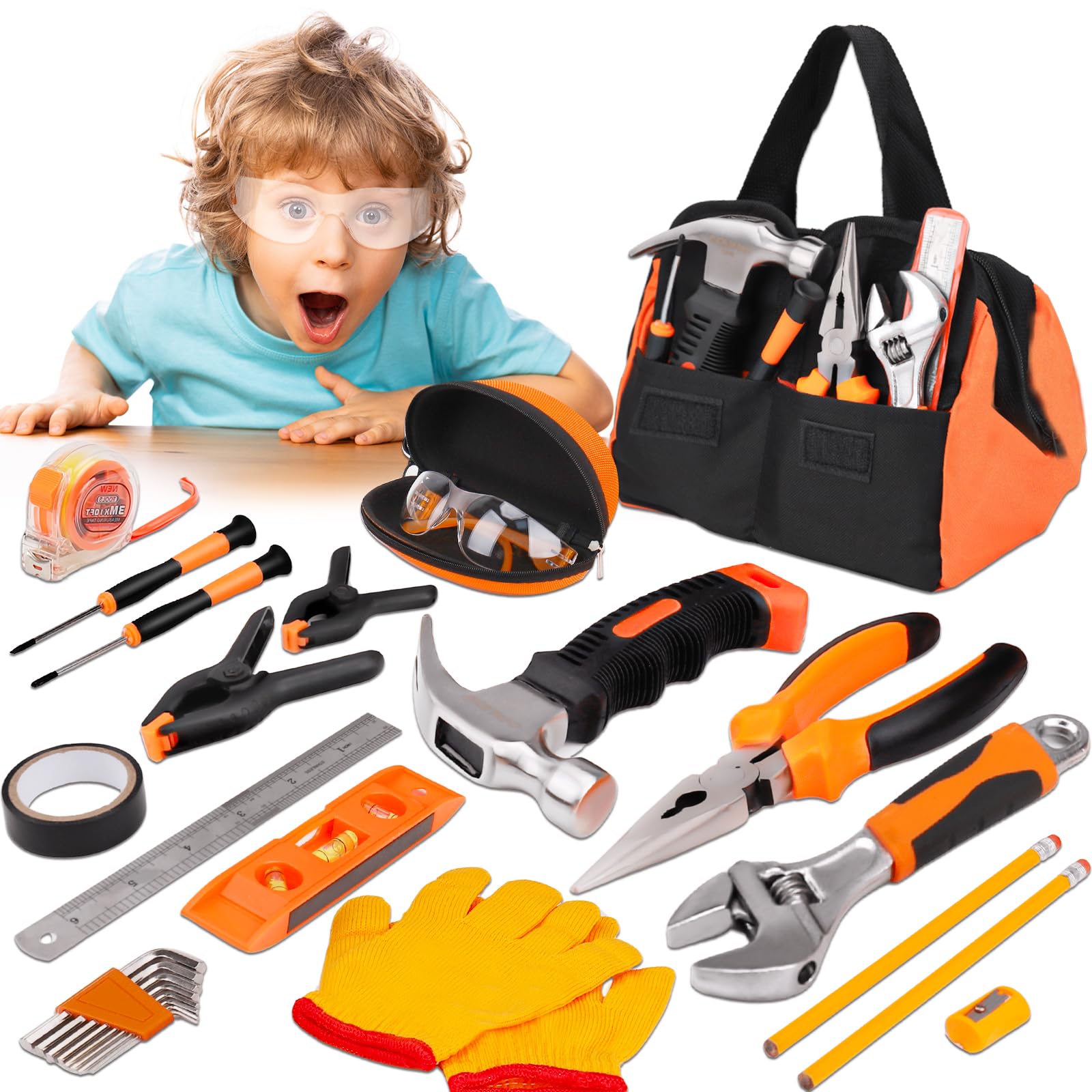Photo 1 of ** FOR PARTS ONLY ** 
27PCS Orange Kids Tool Set with Tool Storage Bag, Real Hand Tools Kit for Boys Girls, Children Learning Tools for DIY Building, Woodworking & Construction, 6 7 8+ Year Old Boy Christmas Birthday Gift