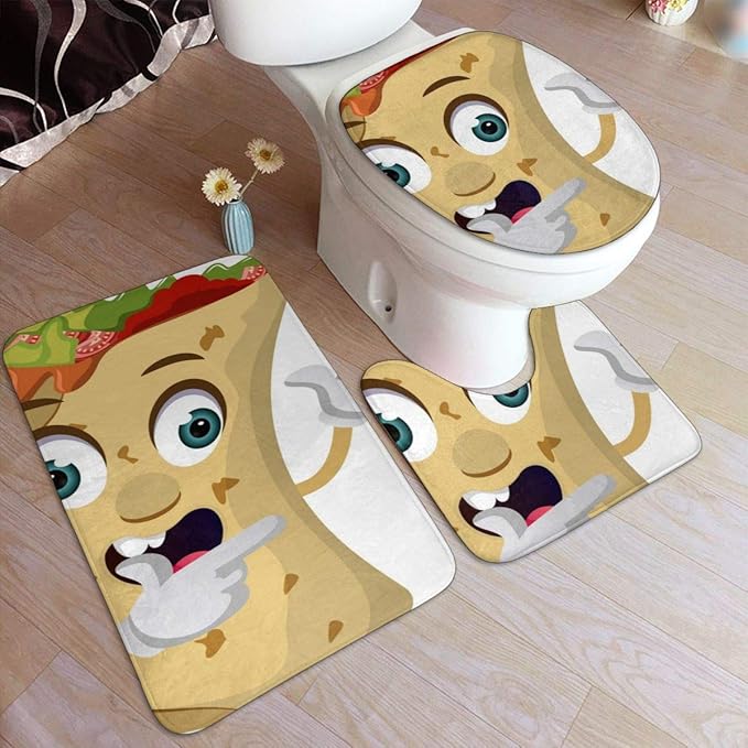 Bath Mat Sets 3pc Funny Cartoon Cute Burrito Food Non Slip