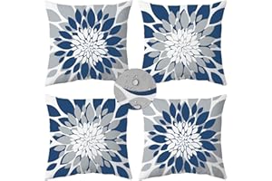Qahing Pack of 4 Outdoor Waterproof Pillow Covers 16x16 Decorative Outdoor Throw Pillows Garden Square Cushion Cases for Patio Furniture, Couch, Tent Sunbrella, Bench, Blue Grey