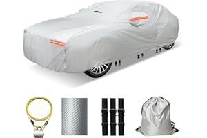 OWEEIO 30 Layers Car Cover for Automobiles All Weather Waterproof, Outdoor Snowproof UV Protection Windproof, Door Zipper, Soft Cotton, Heavy Duty Universal Car Covers, (Silver, Fit Sedans 171"-180")