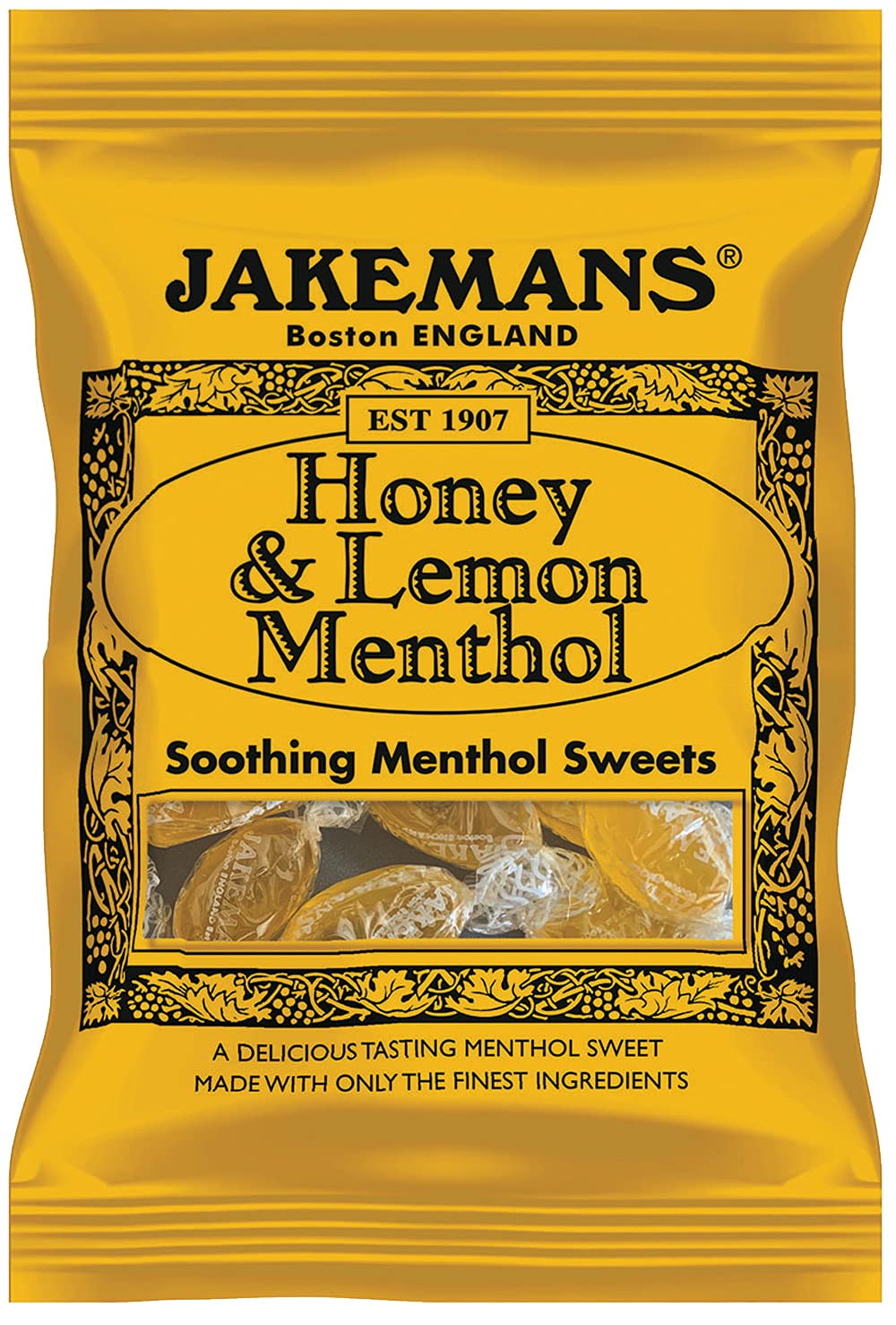 Jakemans Honey & Lemon Flavour 100g Bags - Pack of 10 - Soothing menthol sweets - Suitable for vegetarians