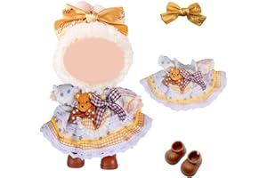 SHUOXUKE Doll Clothes Set and Accessories Compatible with Labubu, 2025 Stylish Exquisite Adorable Clothes Outfit for labubu 15cm/17cm with Princess Dress｜Girl's Hair Bow & Shoes | (No Doll)