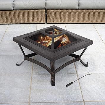 Home Garden Fire Pit Table Square Wood Charcoal Grill Portable