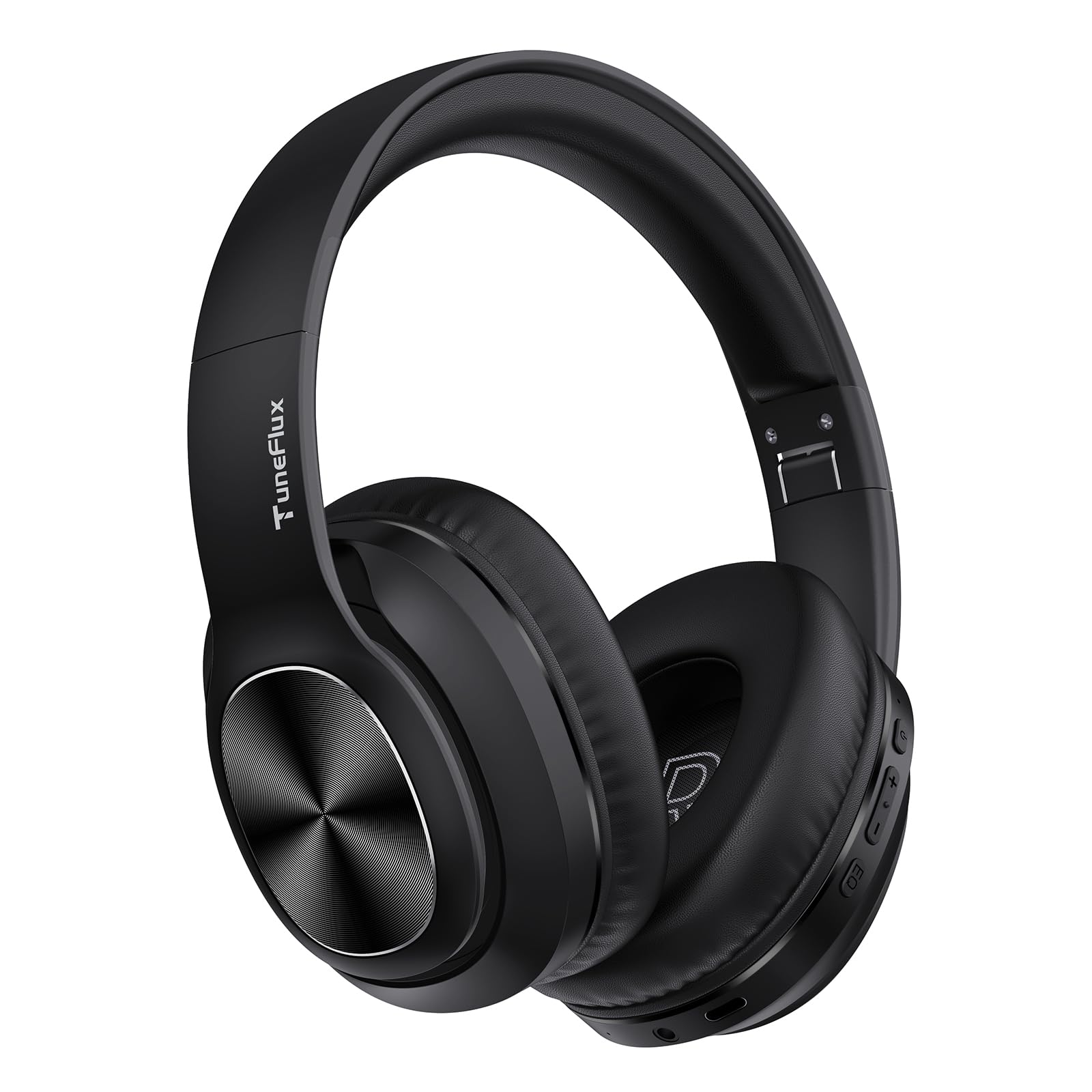 TuneFlux Wireless Bluetooth Headphones Over Ear, 80H Playtime, 3EQ Sound Modes, HiFi Stereo Headphones with Deep Bass Microphone, Foldable Bluetooth 5.3 Headsets-Black