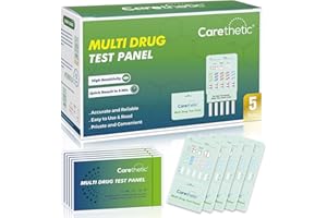 CARETHETIC 5 Panel Multi Drug Test Kit - Amphetamine, Oxazepam, Cocaine, Marijuana, Morphine - Instant Urine Screen, 5 Pack