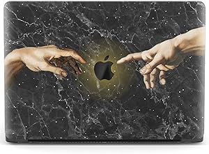 Mertak Hard Case Compatible with MacBook Pro 16 Air 13 inch Mac 15 Retina 12 11 2020 2019 2018 2017 Hands Black Marble Clear Touch Bar Michelangelo Plastic Protective Print Cover Creation of Adam