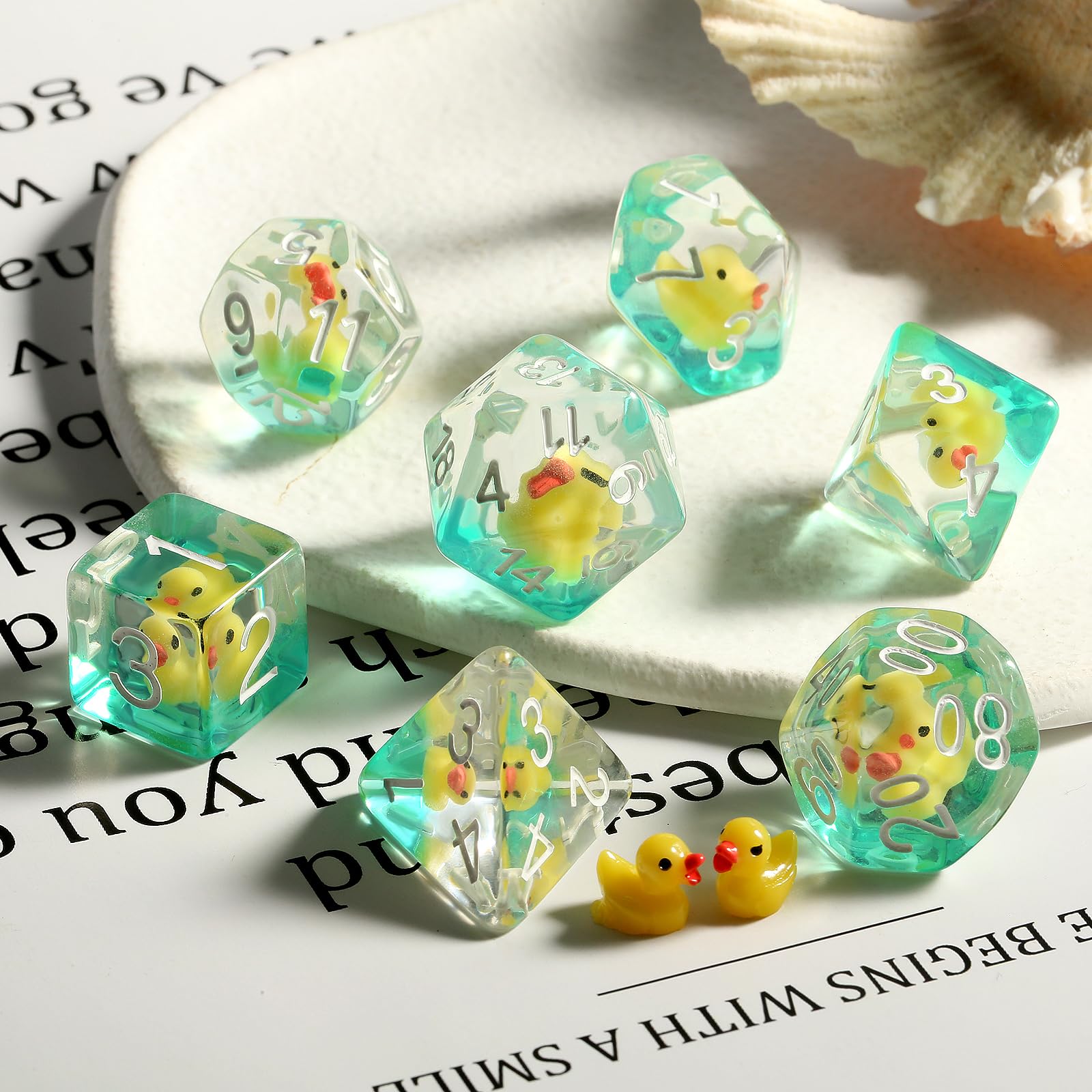 Duck DND Resin Dice, DNDND 7PCS Dungeons and Dragon Dice Set with Velvet Bag for D&D Role Playing Games and Tabletop Games（Duck