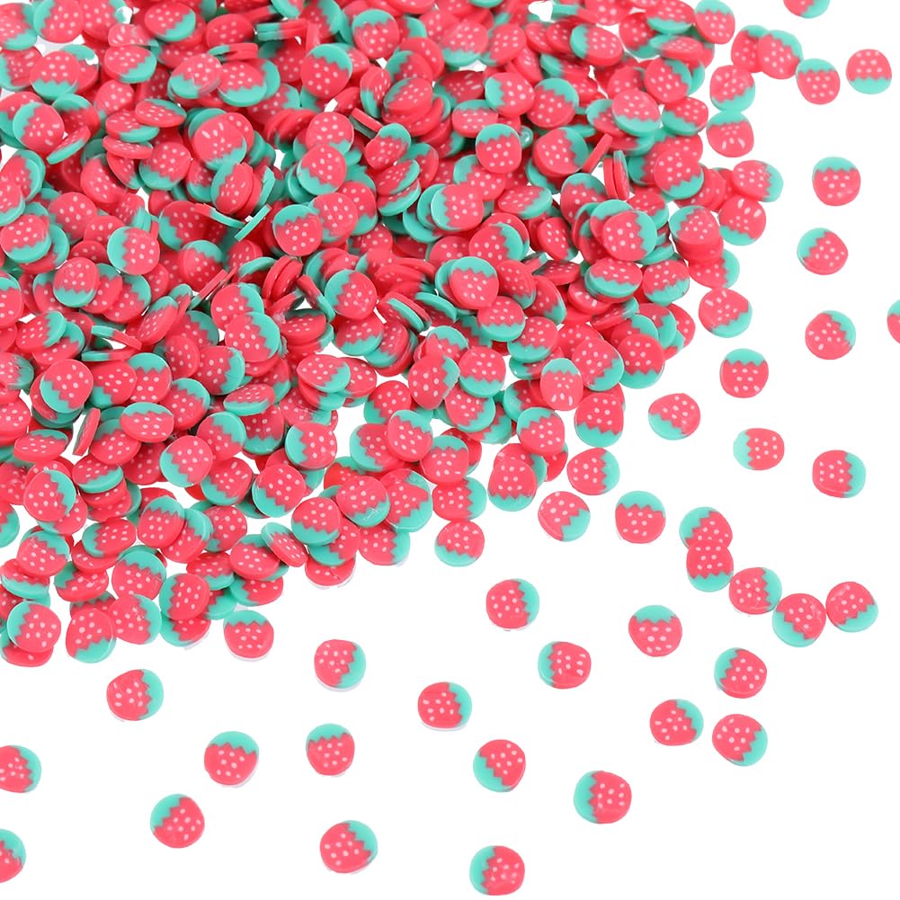 SUNNYCLUE 1 Box 100G Strawberry Flatback Charms Fruit Cabochons Bulk Red Polymer Clay Fruits Sprinkles Mini Decoration Filler Embellishment Cabochon for Scrapbooking DIY Craft Nail Art Decor Accessory
