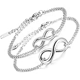 Aroncent 2pcs Infinity Love Heart Bracelet for Couple Stainless Steel Link Chian Bracelet Adjustable Anklet Valentines Bracelet Gift for Boyfriend Girlfriend Valentines Day Gift for Her Him