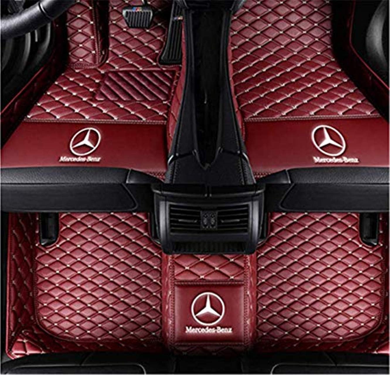 Fmingquhap Custom Fit XPE-Leather All Full Surrounded Waterproof Car Floor Mats for Mercedes Benz E Class E200 E260 E300 E350 E400 with Logo (Wine red, Benz E Class 2009-2013 Sedan)
