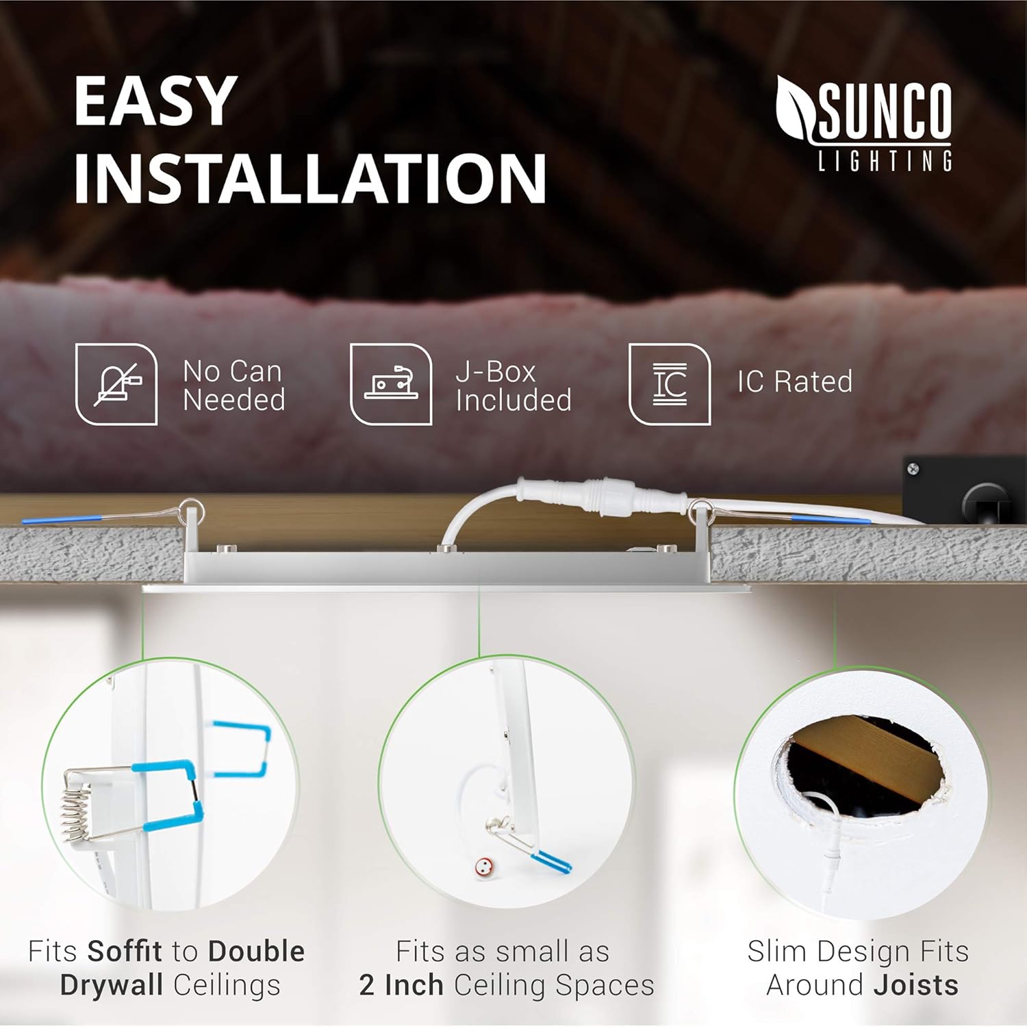Sunco Lighting 12 Pack 4 Inch Slim LED Downlight with Junction Box, 10W=60W, 650 LM, Dimmable, 3000K Warm White, Recessed Jbox Fixture, Simple Retrofit Installation - ETL & Energy Star - - 