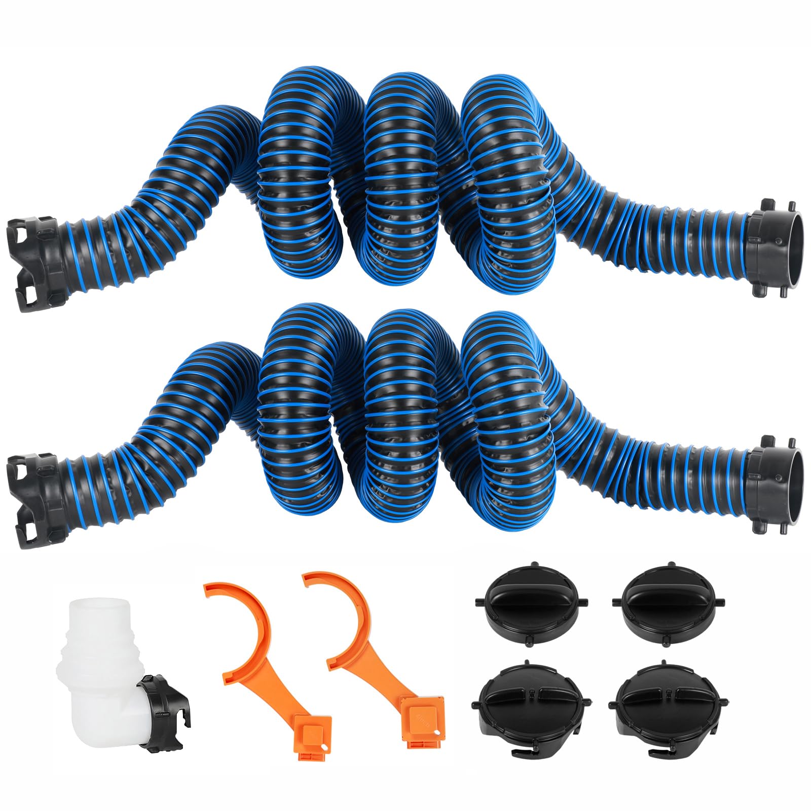 Photo 1 of (PARTIAL SET) (UNTESTED) OUTPRIZE 20FT RV Sewer Hose, 24 Mil Heavy Duty TPE Material for Abrasion Resistance and Crush Protection, Camper Sewer Hose Kit with Pre-Attached Bayonet Fittings, 4-in-1 Adapter Elbow and Wrench