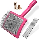 Saccison 2PCS Slicker Brush for Dogs & Pet Comb,Professional Dog Grooming Brush (Goldendoodles,Poodles,Labradoodles) with Extra Long Pins to Effectively Remove Tangles, Knots and Mats (Pink, Large)