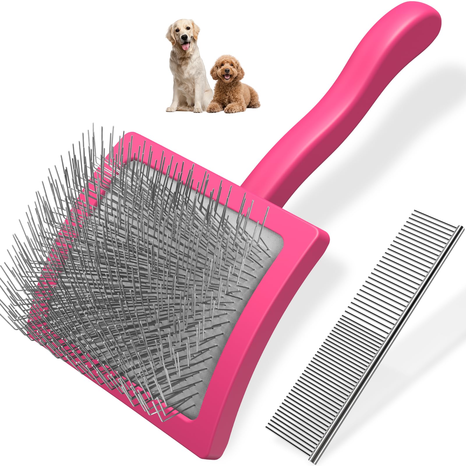 Photo 1 of 2PCS Slicker Brush for Dogs & Pet Comb,Professional Dog Grooming Brush (Goldendoodles,Poodles,Labradoodles) with Extra Long Pins to Effectively Remove Tangles, Knots and Mats (Pink Large)