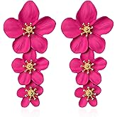 Vavhoo Bohemian Daisy Flower Matte Floral Petal Drop Dangle Earrings 3 Layered Tiered for Women Chic Boho Wedding Jewelry