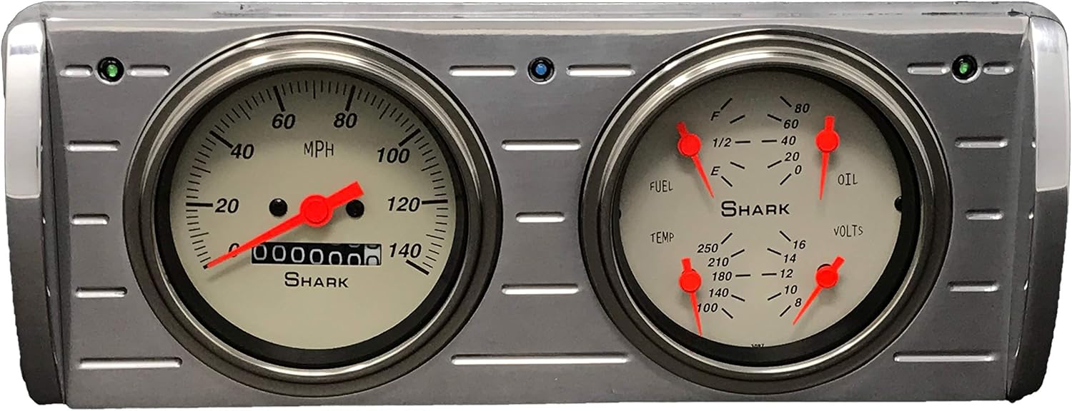 Dolphin Gauges Compatible with 1940 Ford Cars - 2 Gauge Dash Panel Insert - 3 3/8" Quad Style Mechanical - Shark