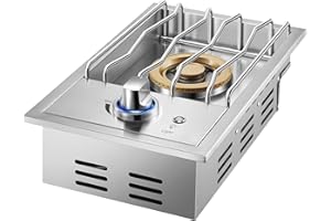 Huishenplus Grilling Side Burners for Outdoor Kitchen,18,000BTU Nature Gas Side Burner Convertible to Liquid Propane, Duty Heavy 304 Stainless Steel, Built-in Single Burner for BBQ Island Grill