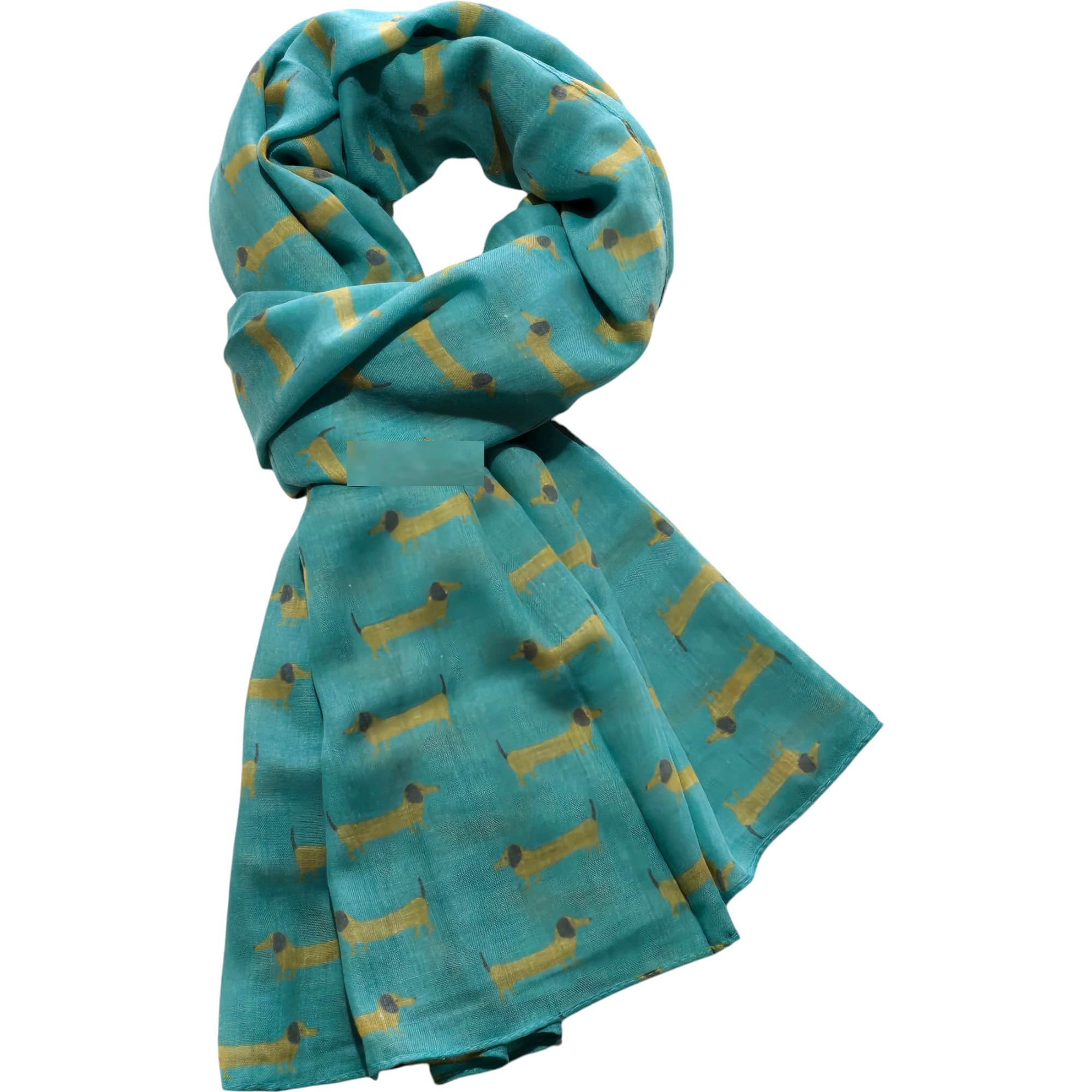 GFM® Women's Dachshund Sausage Dogs Print Ladies Soft lightweight Scarf Wrap - long (180x90cm)-Spring Summer All Seasons Shawl-DG-95-Light Teal (PSCF-FLD-DG-95-HLTLMTDKL)