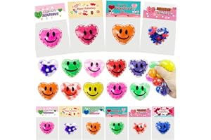 CHERISLPY 24 Pack Valentines Day Gifts Cards with Heart Stress Balls Squishy Squeeze Toys Great for Adults Valentines Party Favors Valentine's Day Gifts