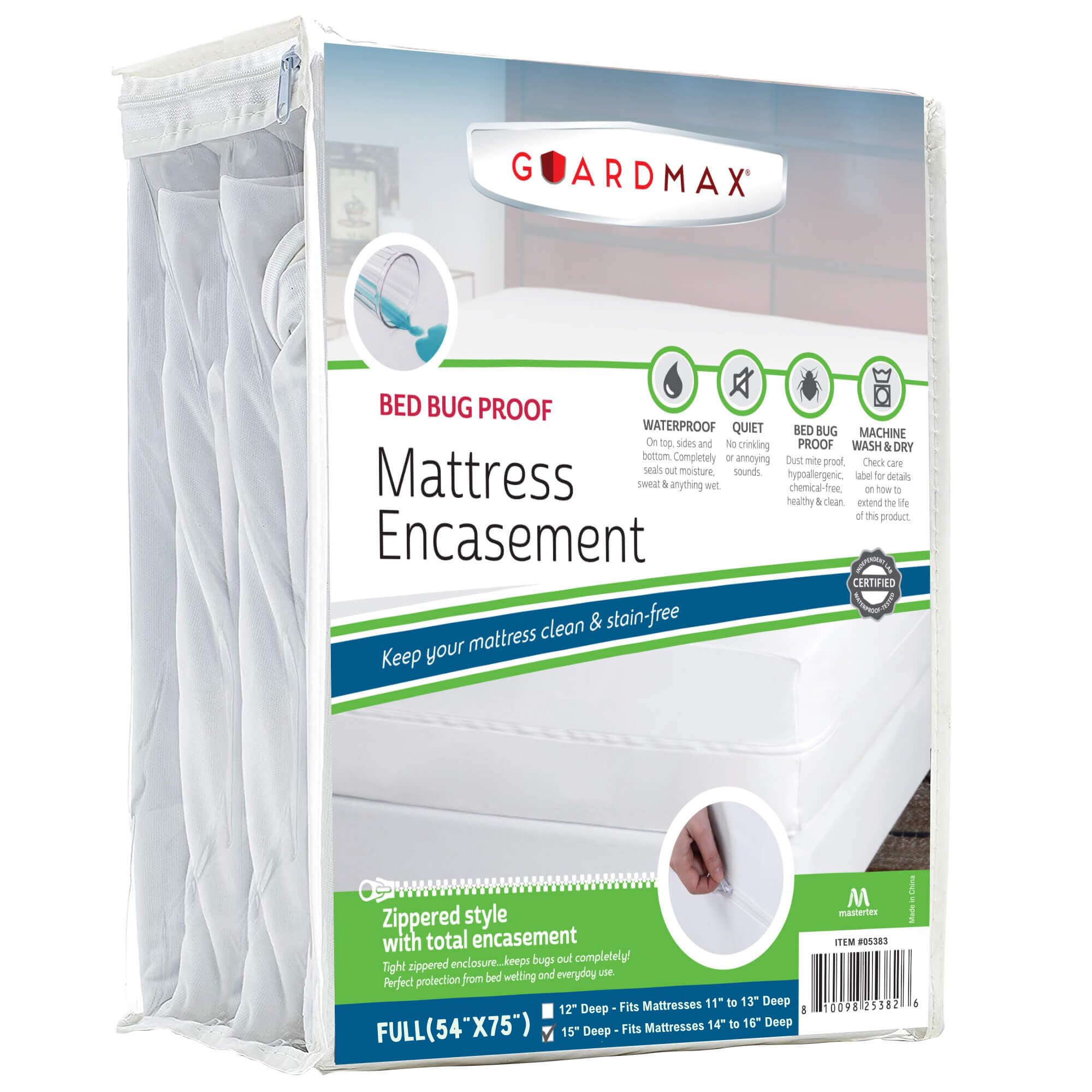 Photo 1 of Guardmax Jersey Knitted Full Zippered Mattress Encasement with Deep Pockets - Waterproof & Bed Bug Proof Mattress Protector - Comfortable, Soft, and Noiseless Zippered Bedding - (54 x 75 x 15)
