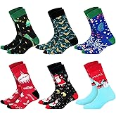 DSIOHFEI Christmas Socks for Men and Women, 6 Pairs Funny Novelty Patterned Cozy Cotton Crew Socks, Colorful Holiday Gift for Family