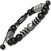 NVR GVN Mens Beaded Bracelet - Stone Jewelry, Black Onyx Hematite Bracelets, Mens Accessories, Adjustable
