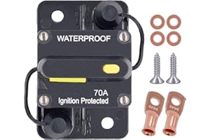 Zesugo 70 Amp Circuit Breaker with Manual Reset, DC 12V - 48V Circuit Protector for Marine Trolling Motor Car Amplifier RV Solar Truck ATV Inverter, Waterproof Surface-Mount Inline Fuse Holder