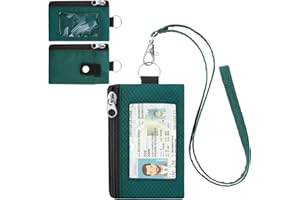 ZHOMA Minimalist Small Wallet for Men Women with 2 Zip Pockets, Multi Functional ID Case with Keychain and Card Holder, Coin Purse Badge Lanyard Pouch for Boys Girls Travel -DarkGreen