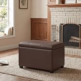 Joveco 24" Leather Storage Ottoman Bench, Rectangle Foot Rest Stool for Living Room, Bedroom, Entryway, Brown