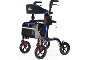 AOJIN Walkers for Seniors, Rollator Walker with Seat, 350 lb Weight Capacity, 18" Big Seat, 8" All-Terrain Wheels, 6-Level Adjustable Height, Lightweight Aluminum Frame Rollator Walkers for Seniors (Blue)
