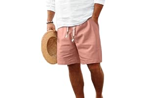 HOTake Men's Linen Shorts Casual Drawstring Elastic Waist Summer Beach Vacation Shorts