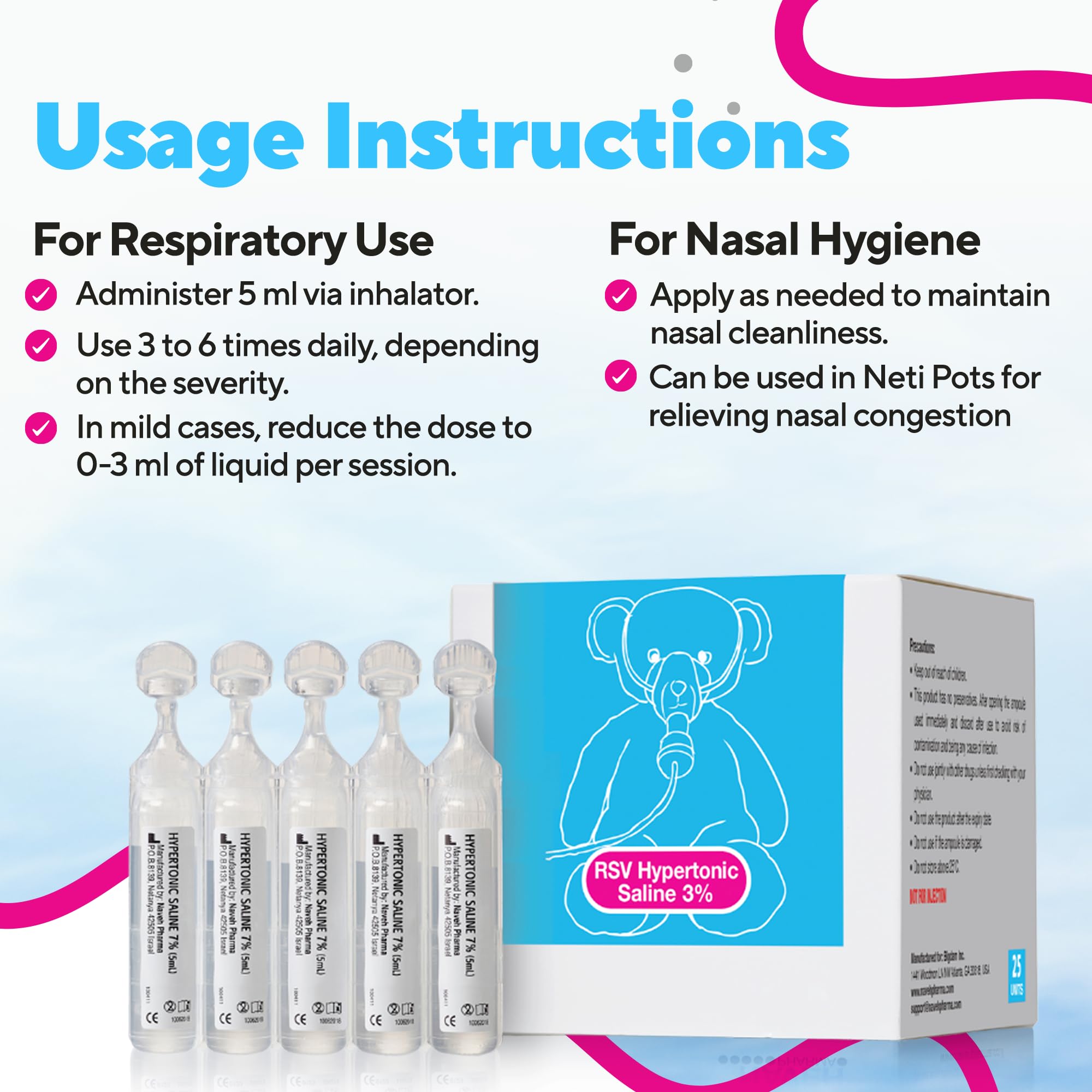 NAVEH PHARMA RSV Gentle Respiratory Relief: Baby-Friendly 3% Hypertonic Saline Solution for Nebulizer | Soothing Inhalation for Little Ones | 25 Vials x 5ml | Easy Clearing of Tiny Lungs & Congestion