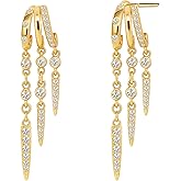 Fwlisesa Gold Earrings for Women, 14k Gold Plated Drop Huggie Earrings Dainty Dangle Earrings for Women Trendy Hypoallergenic Small Hoops Fashion Gold Jewelry