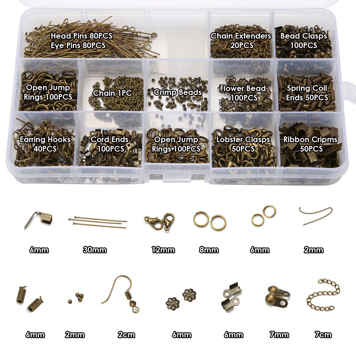 920 tlg Jeteven DIY Schmuck Basteln mit Zangen Set Schmuckherstellung, Schmuck Zubehör Werkzeug, Schmuckdraht Kette ohrringe spaltringe verschluss für Ohrring Armband Halsketten Anfänger bronze