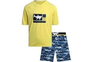 Big Chill Boys' Rash Guard Set - 2 Piece UPF 50+ Sun Protection Swim Shirt and Bathing Suit (4-14)