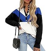 Saodimallsu Womens Color Block Sweaters Mock Neck Button Long Sleeve Knit Henley Shirts Loose Casual Pullover Tops