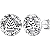 Silvora Viking Stud Earrings 925 Sterling Silver Jewelry for Men Women Vintage Retro Style with Gift Packaging
