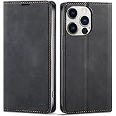 QLTYPRI Case for iPhone 14 Pro, Premium PU Leather Cover TPU Bumper with Card Holder Kickstand Hidden Magnetic Adsorption Shockproof Flip Wallet Case for iPhone 14 Pro (6.1 inch) - Black