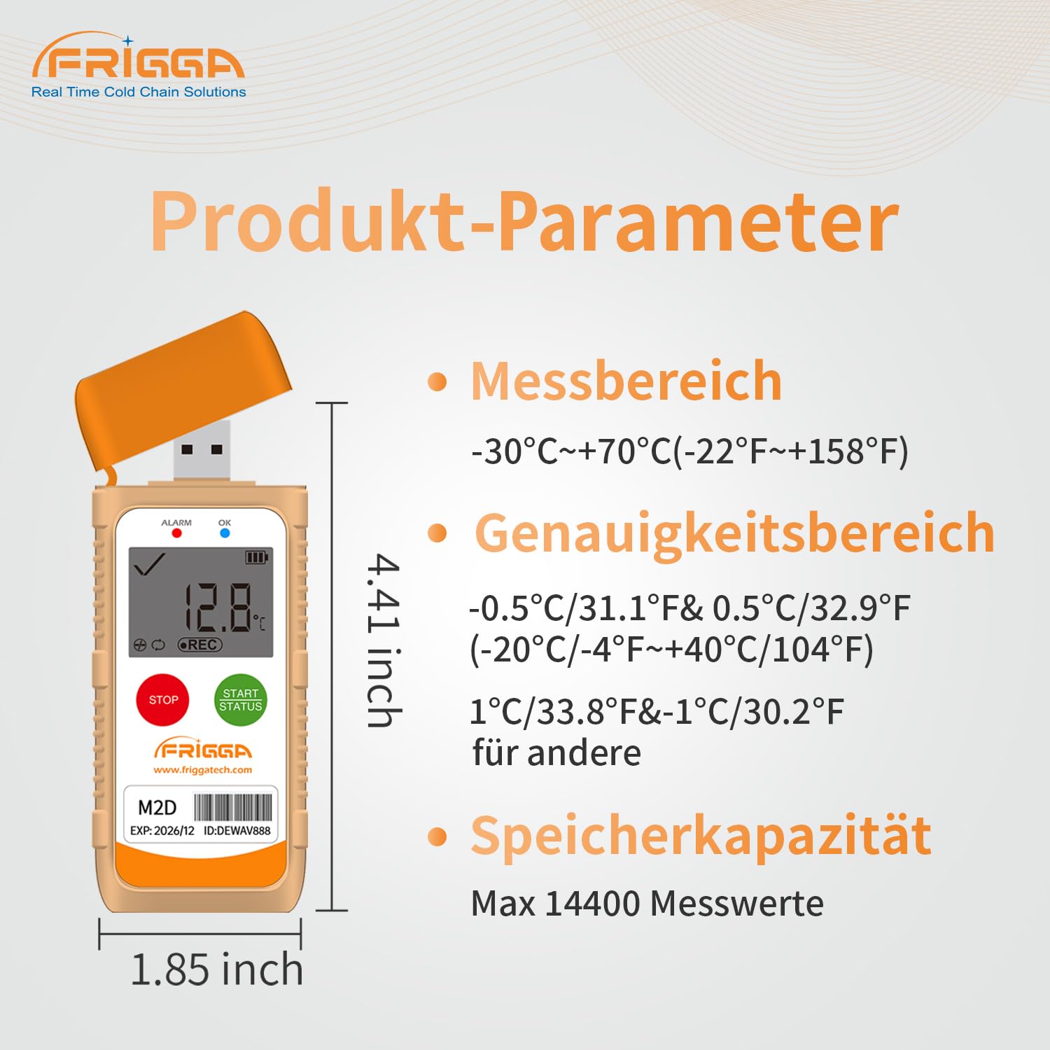 Frigga M2D Wiederverwendbare Temperatur Datenlogger USB Digitaler Temperatur Rekorder 14400 Punkte Hochpräzise Thermometer Logger PDF CSV Bericht (1pack) 6