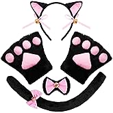 Spooktacular Creations 5 Pc Kitty Cat Halloween Costume Accessory Set with Headband for Aldult Kids for Dress Up Party