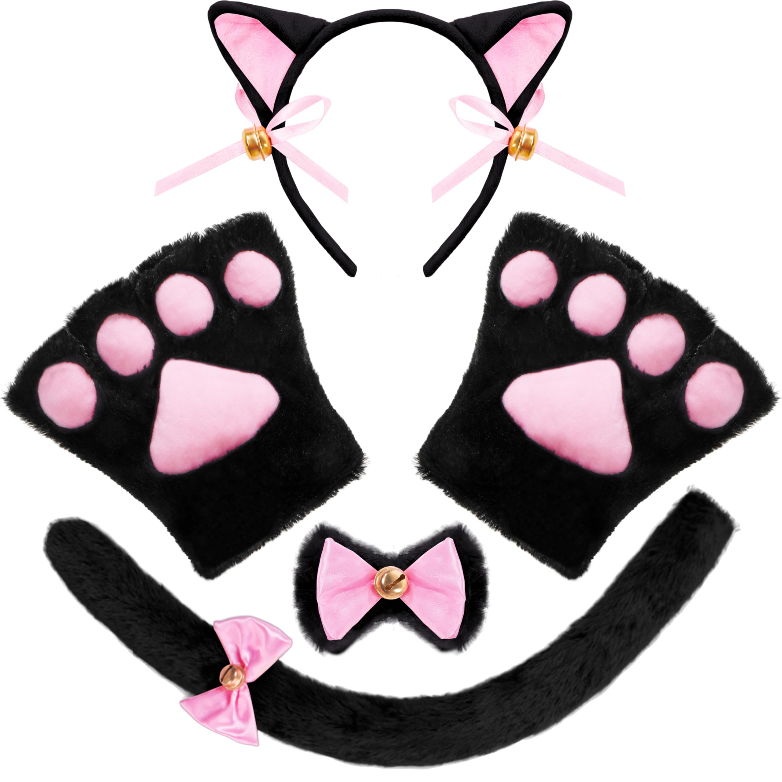 Spooktacular Creations 5 pcs Kitten Kitty Cat Costume Accessories Set for Adult and Child Cosplay Halloween Dress Up Pink