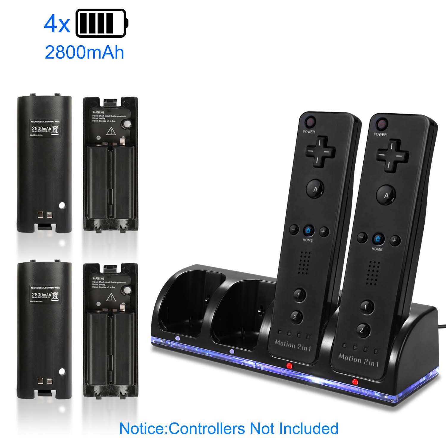 Wii Remote Battery Charger, Moclever 4 port Charging Station Dock with