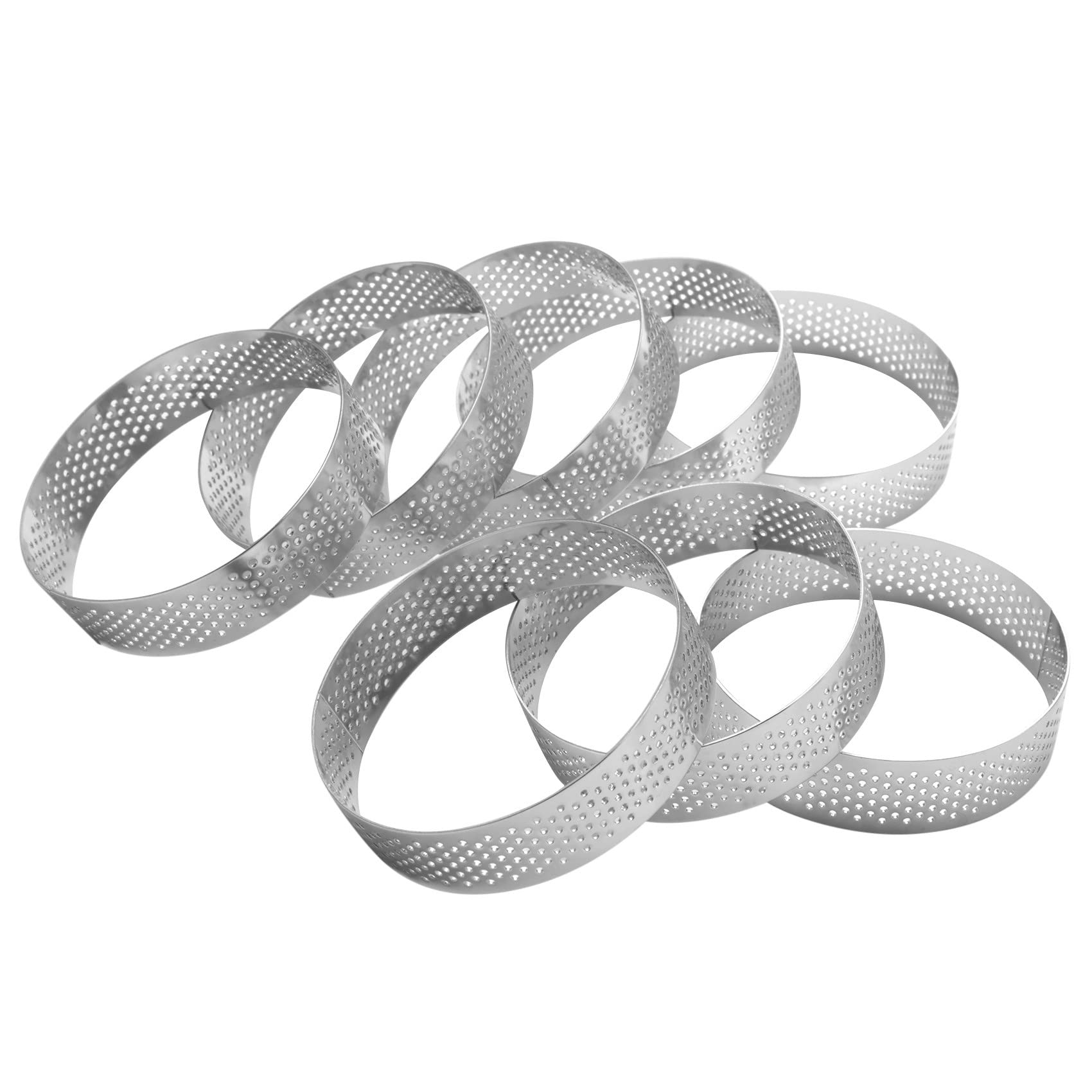 Haptufer 8 Pack Cake Rings Made of Stainless Steel, Heat Perforated Cake Mousse Ring, Cake Ring Mould, Round Cake Baking