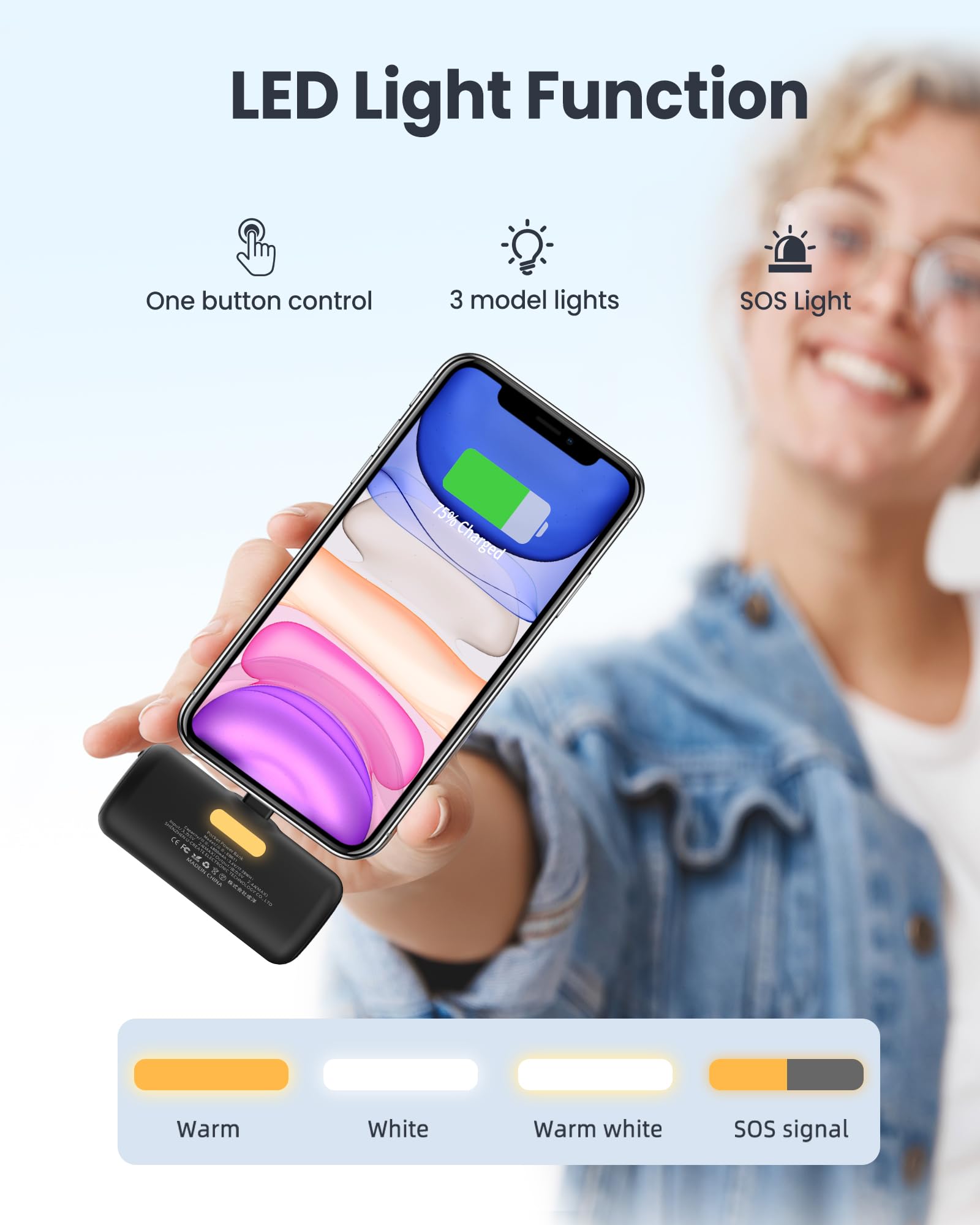 Taegila Portable Phone Charger for iPhone, 5000mAh Small Power Bank MFi Certified Built in Cable LCD Display & LED Light for All iPhone Series 14/13/12/11/XR/X/SE/8/7/6 Pro Max