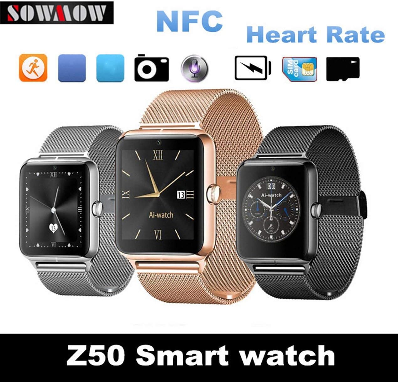 ZEERKEER Android Smart Watch Bluetooth Fitness Watch con Tarjeta ...