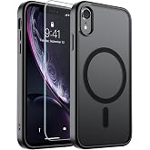 SUPFINE Magnetic for iPhone XR Phone Case Black | With Screen Protector, Translucent Matte, Compatible with MagSafe, Military Grade Drop Proof, Rugged Shockproof Protective