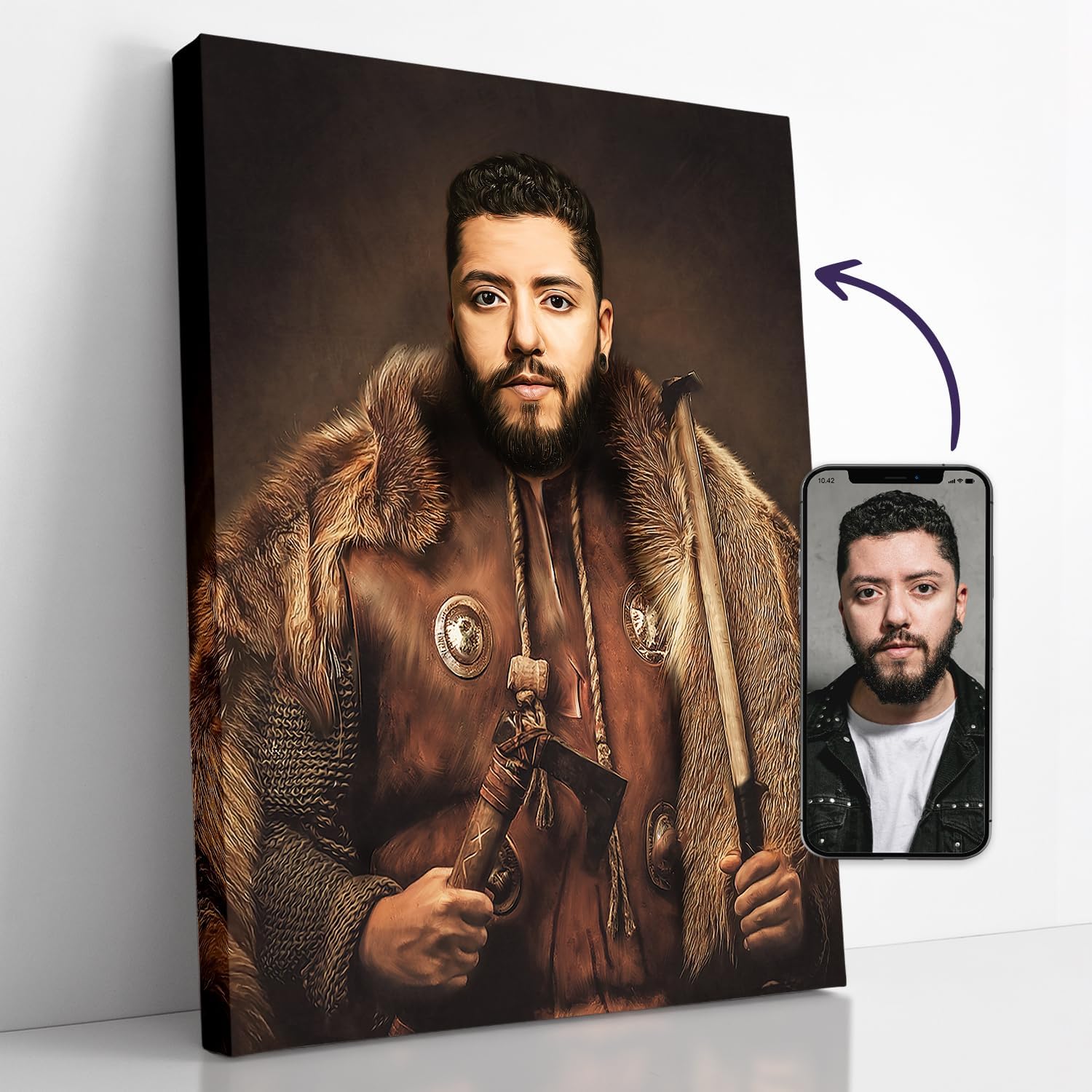 Paintings - Turn Me Royal Custom Portrait from Your Photo, Personalized Canvas Wall Art as Gift for Military Men, Turn him into Warrior, Hero, Famous Historical Figure (The Viking, 12