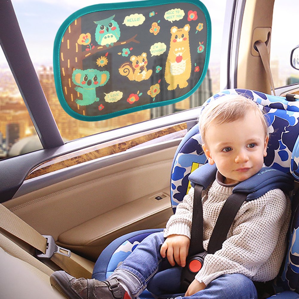 Auto Sonnenschutz Kinder,2 Stück Selbsthaftende Baby Sonnenblende Auto Waldparty Design Sonnenschutz mit uv Schutz vor Hitze & UV Strahlen für Auto Seitenscheiben